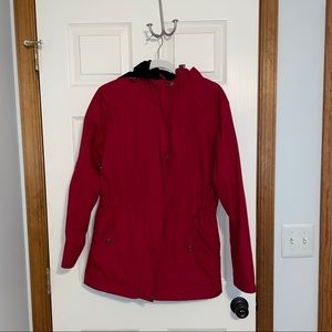 JCPenney Red Rain Jacket with Black Fur Lining